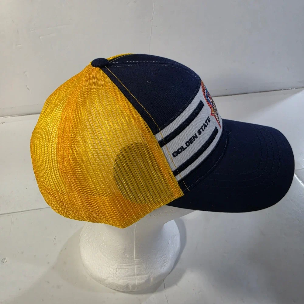 Reebok Golden State Warriors NBA Trucker Hat Snapback Navy Blue Yellow Mesh Cap